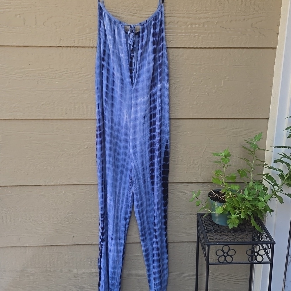 Nasty Girl Blue Tie Dye Gauze Cover Up Jumpsuit 6 M - Picture 8 of 8